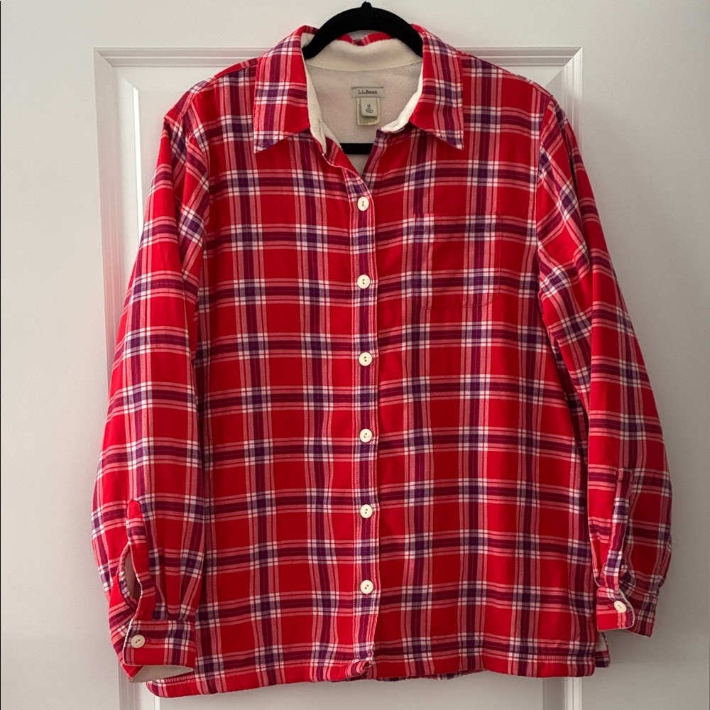 L.L. Bean Size M Reg Plaid Fully Fleece Lined Button Down Shacket